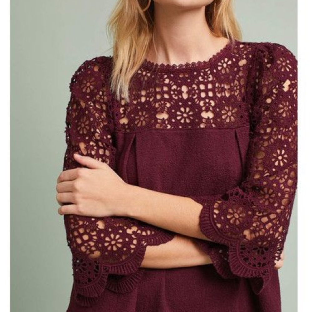 NWOT Anthropologie Burgundy Lace Top